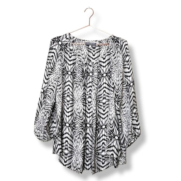 REBECCA MINKOFF x A PEA IN THE POD Silk abstract print black & white blouse L - Picture 1 of 10